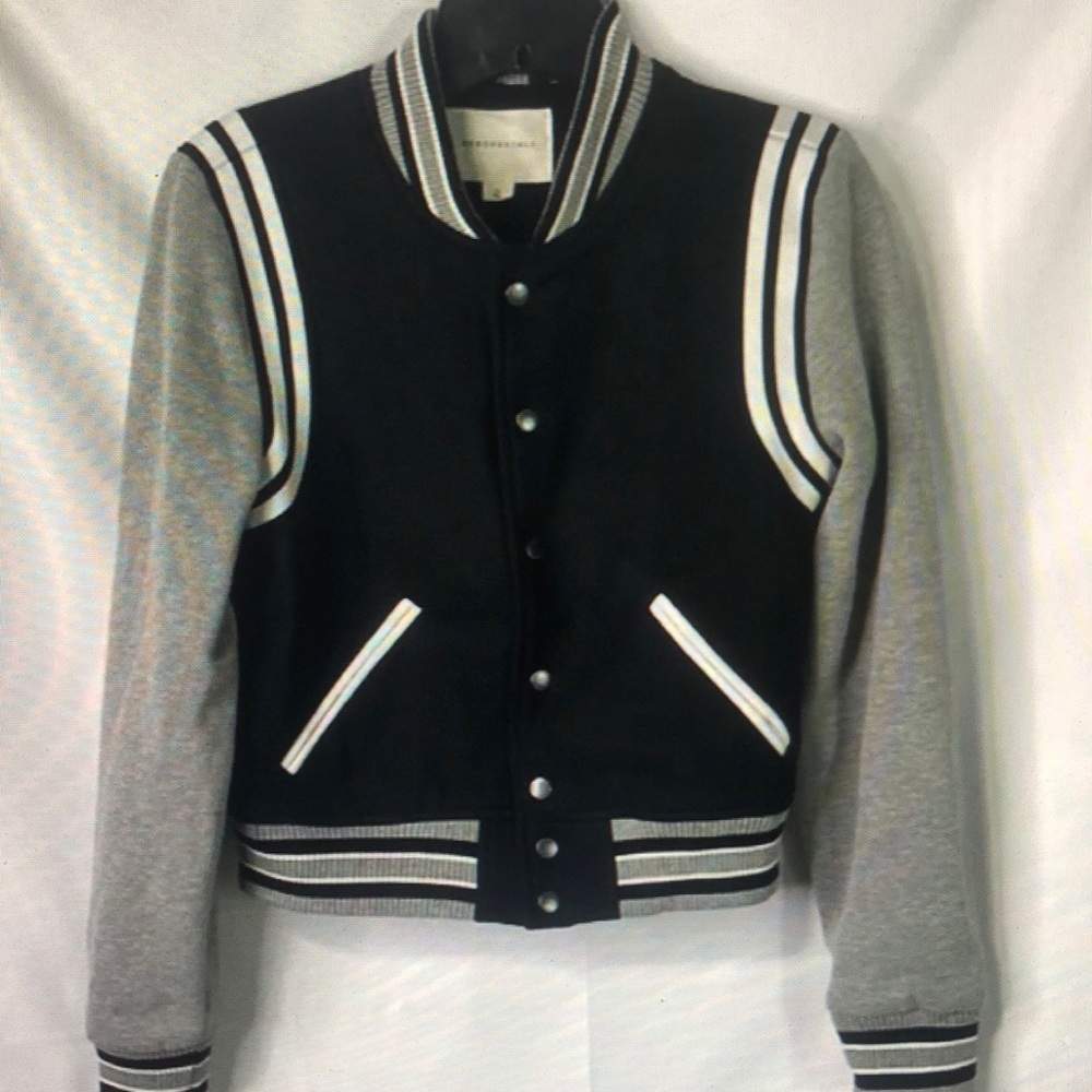 Aeropostale varsity style jacket black gray white